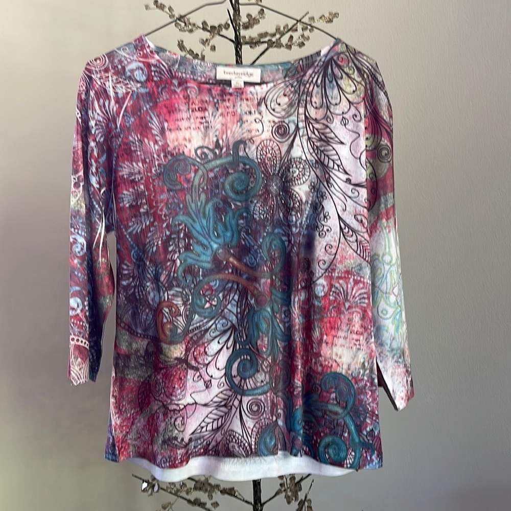 NWOT Tags multi color Breckinridge 3/4 sleeve top. Petite Large